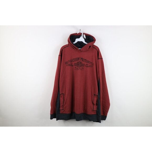Vtg Y2K Harley Davidson Mens 2XL Faded Spell Out Color Block Hoodie Sweatshirt - Picture 1 of 16